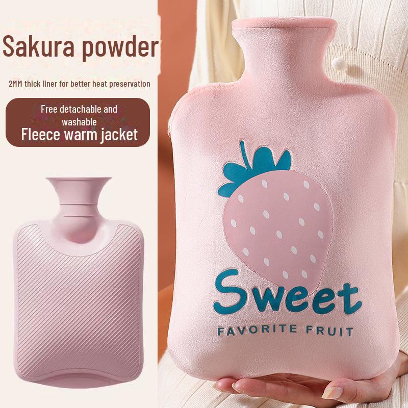 Plush Rabbit Fur Water-Filled Hand Warmer Bag - Thickened PVC Cartoon Design