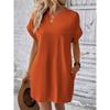 Summer Casual Women Dress Short Sleeve Round Neck Loose Pocket Solid Color Breathable Spring Fashion