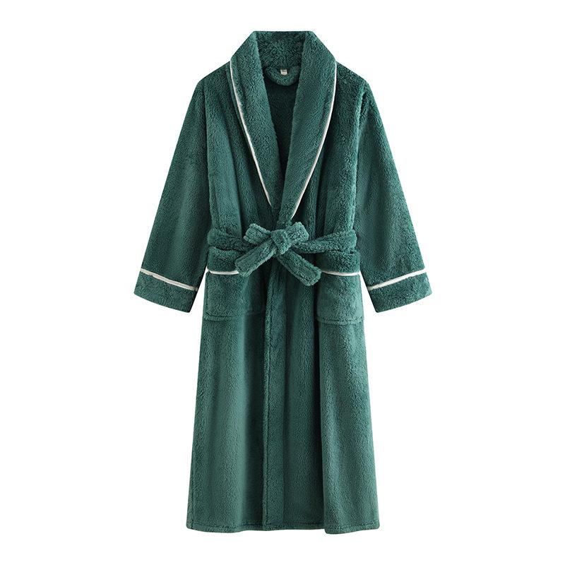 Men's Shawl Collar Robes Full Length Fleece Plush Bathrobes Soft Spa House Coat with Pockets Fluffy Spa Robes Unisex Winter Cozy Warm Spa Long Robe