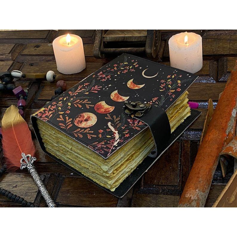 Moon Phase - Grimoire leather journal Notebook - book of shadows - Blank spell book Leather Gifts For Him and Her