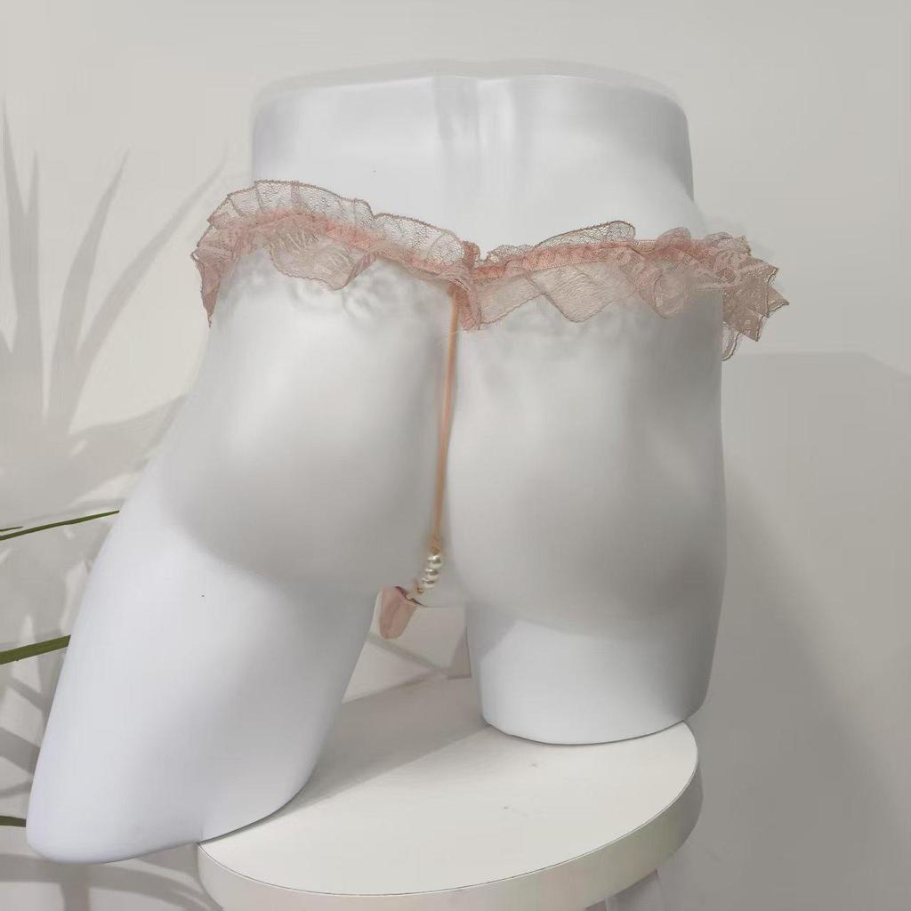 Men's Pink Lace Floral Thong - Flirtatious Transparent T-Back Underwear