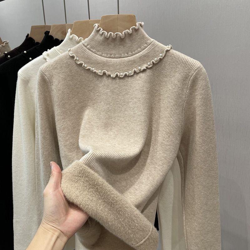 Autumn/Winter New Knitted Base Sweater with Thickened Velvet for Women