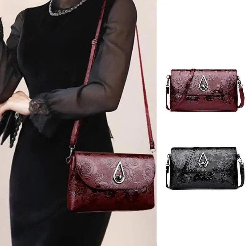 Lady Evening Party Clutch Rose Flower Embossed Sling Bags Elegant Mother Shoulder Purse Flap Crossbody Bag