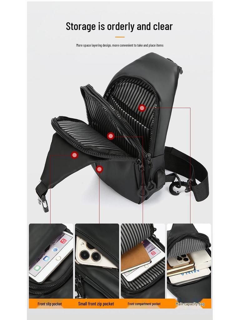 Men's Water-repellent Crossbody Chest Bag with USB Charging
