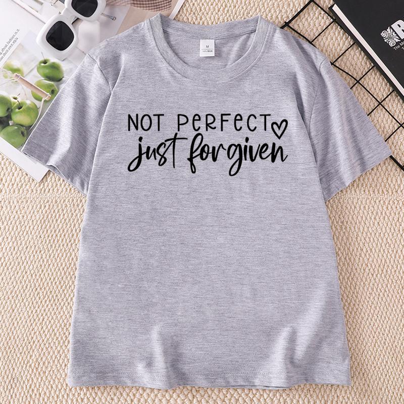 Not Perfect Just Forgiven Christian TShirt Faith Graphic Tee with Heart Print for Unisex Casual Cotton Short Sleeve Printed