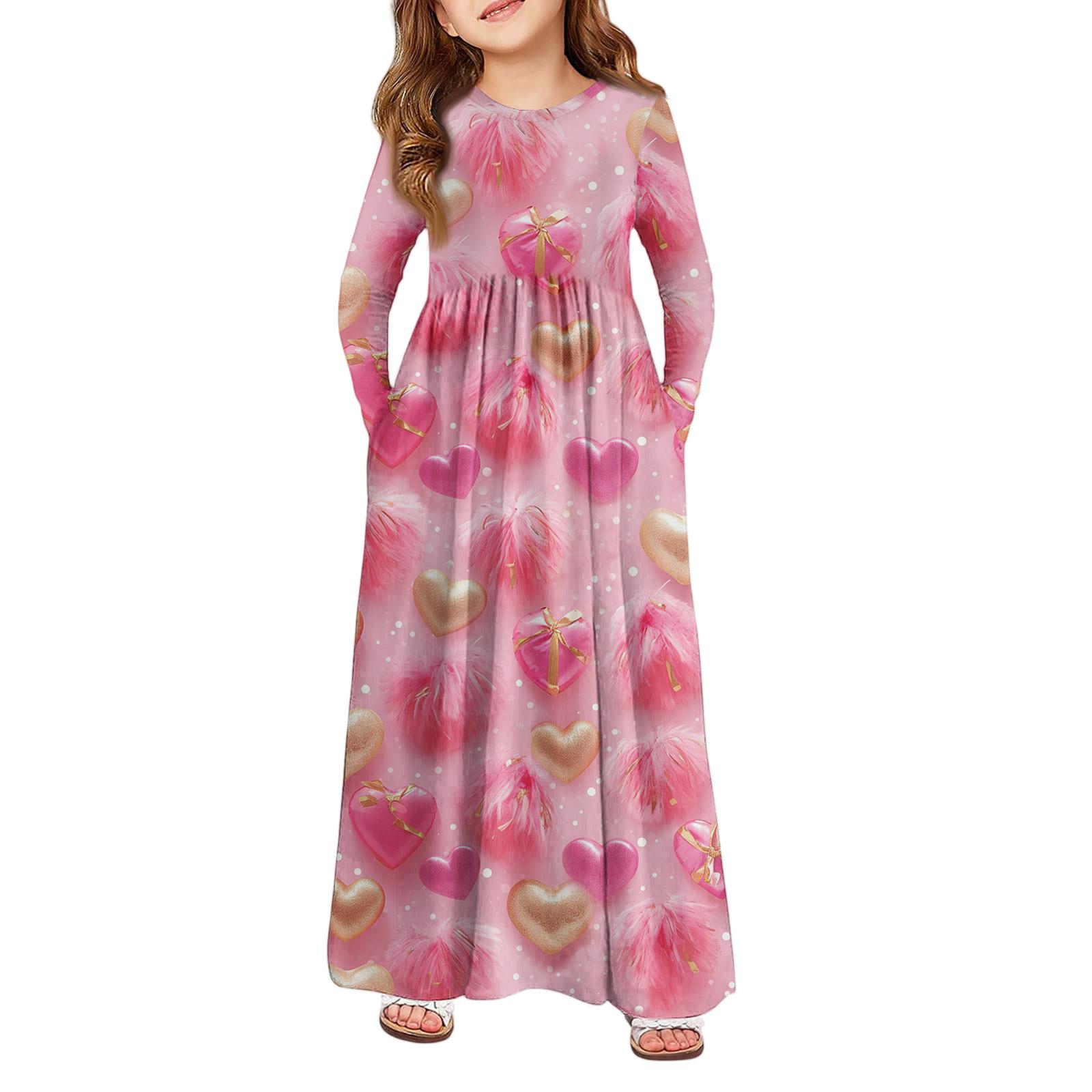 

Girls Maxi Dress - Long Sleeve Pocket Dress Valentine s Day 160 кавун червоний колір