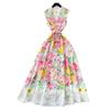 Spring new French elegant suit collar sleeveless waist single-breasted printed European and American style long dress