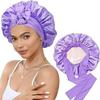 Double-Layer Satin Bowknot Sleep Cap - Imitation Silk Wide Brim Hat for Hair Care