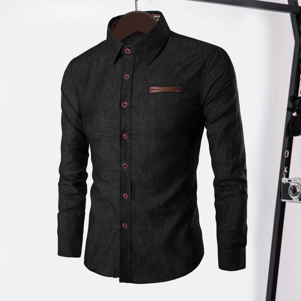 Pring Autumn Men's Casual Shirt Slim Fit Denim Shirts Long Sleeve Tops