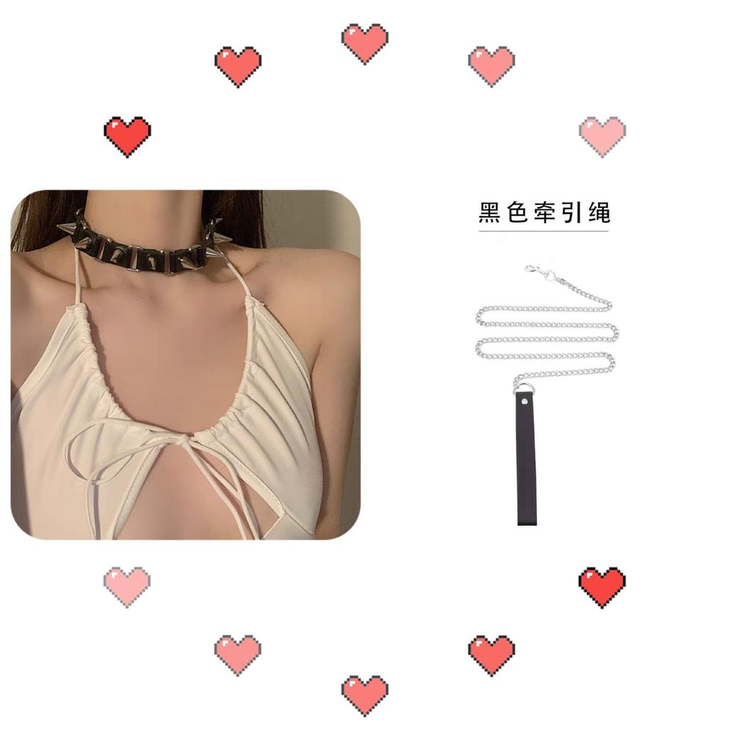Punk Collar Women'S Splicing Rivet Collar Niche Design Necklace Necklace Choker Leather Collar Collar