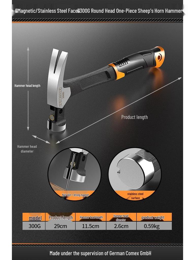 Claw Hammer for Woodworking: One-Piece Iron, Handmade Mini Small Hammer, Special Steel, Perfect for Household Use.