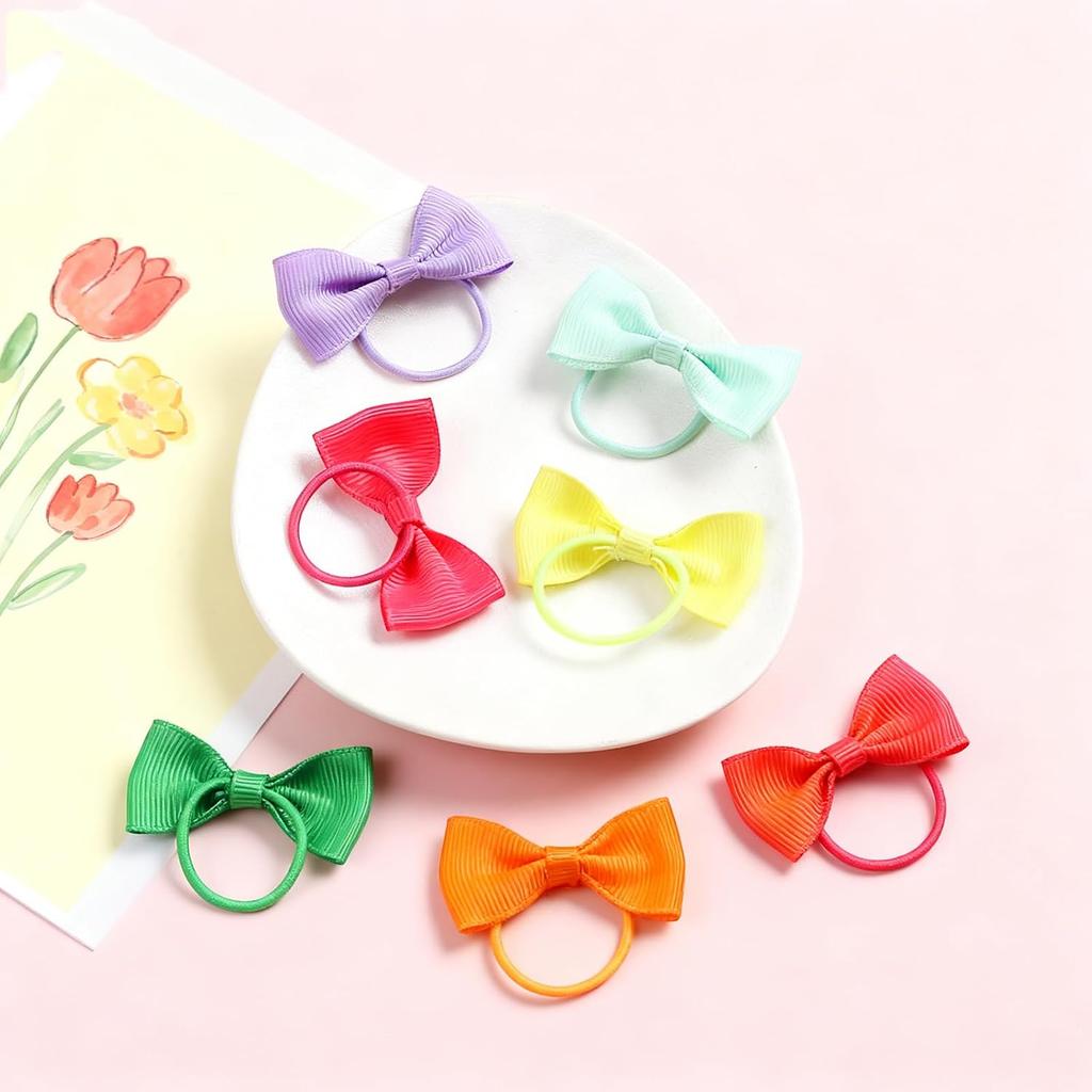 20 Pcs Hair Bows 2 Inch Elastic Rubber Hair Bands Pigtail Ponytail Holders School Hair Accessories for Toddlers Kids Children