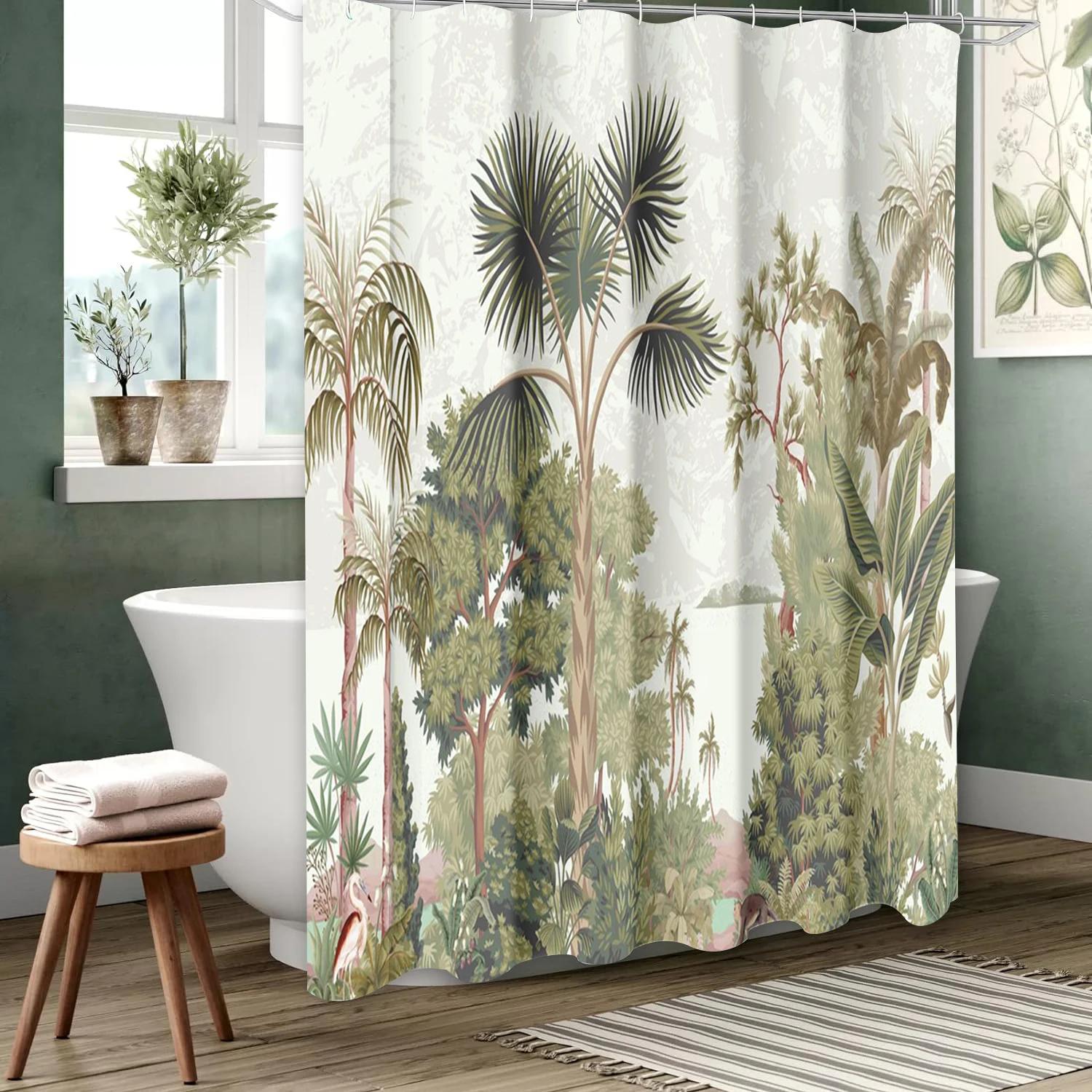 

Plant And Floral Pattern Bathing Curtain Bathroom Letters Shower Curtain Waterproof With 12 Hooks Fishes Home Deco W60H190(CM)-1 Pcs