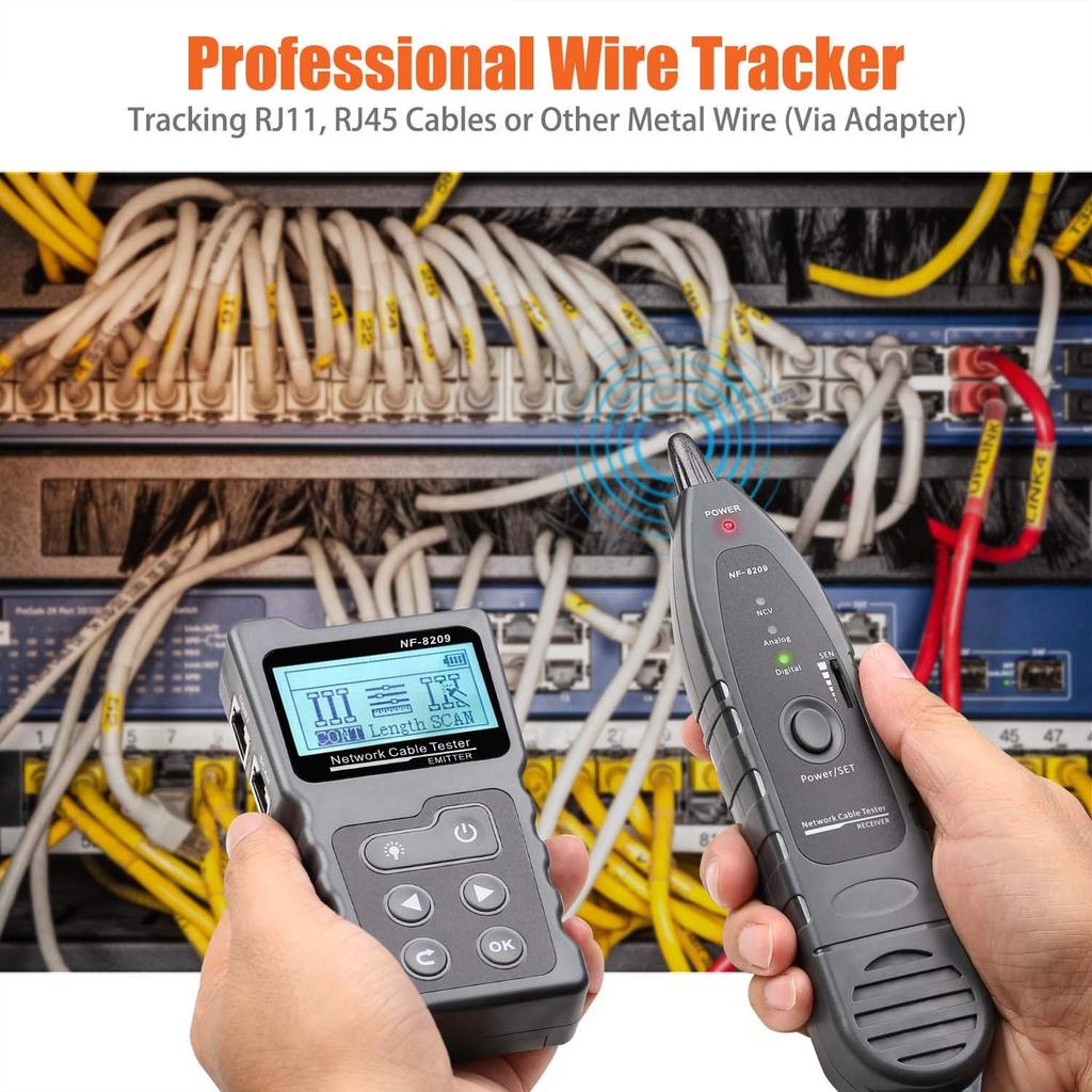Network Cable Tester, Ethernet Wire Tracer with NCV & Lamp for CAT5 CAT6, PoE Tester Detect Voltage Measure Fault Distance by TDR NF-8209