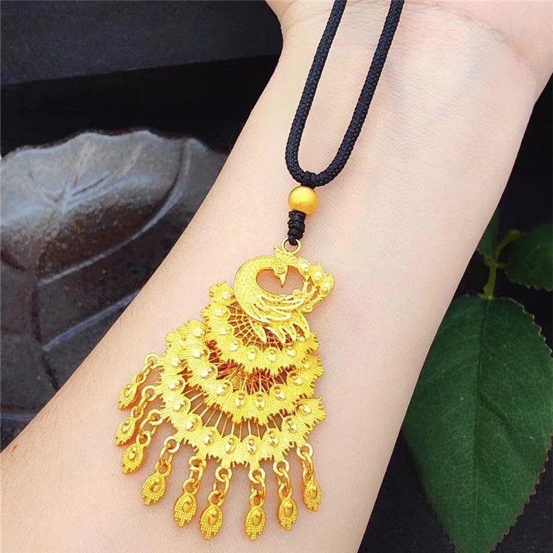 Women s Ethnic Phoenix Pendant: Elegant Gold Peacock Jewelry for Weddings