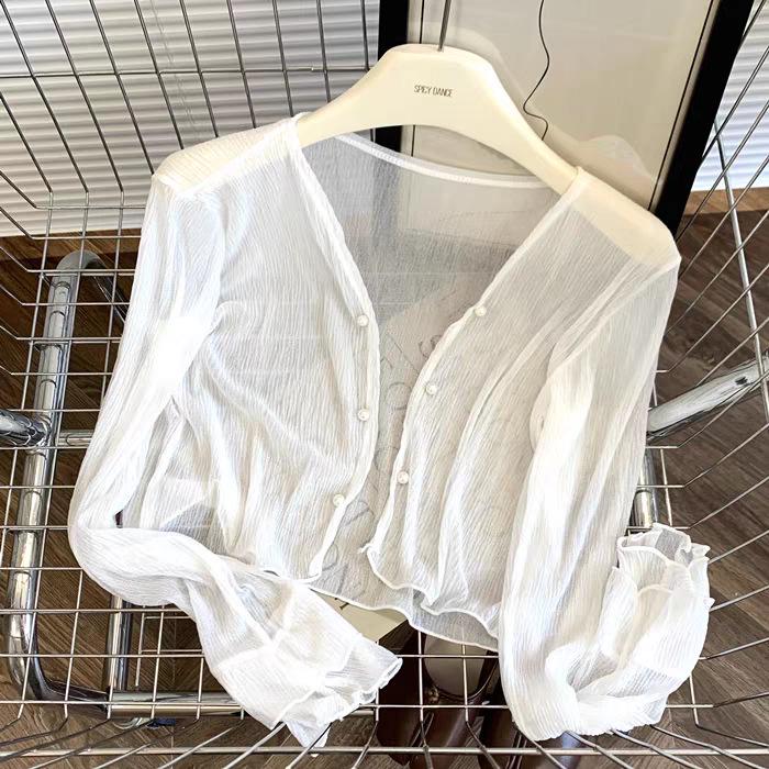 

Женский летний шифоновый кардиган-шаль - Легкий воздушный солнцезащитный кардиган из ледяного шелка с вязаным платьем-сарафаном на бретелях Medium белый