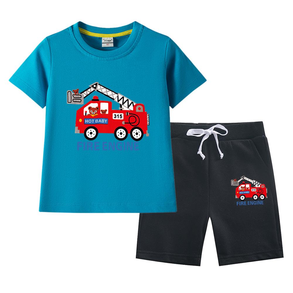 Boys' Summer 2023 Loose Short-Sleeve Shorts Two-Piece Set for Kids