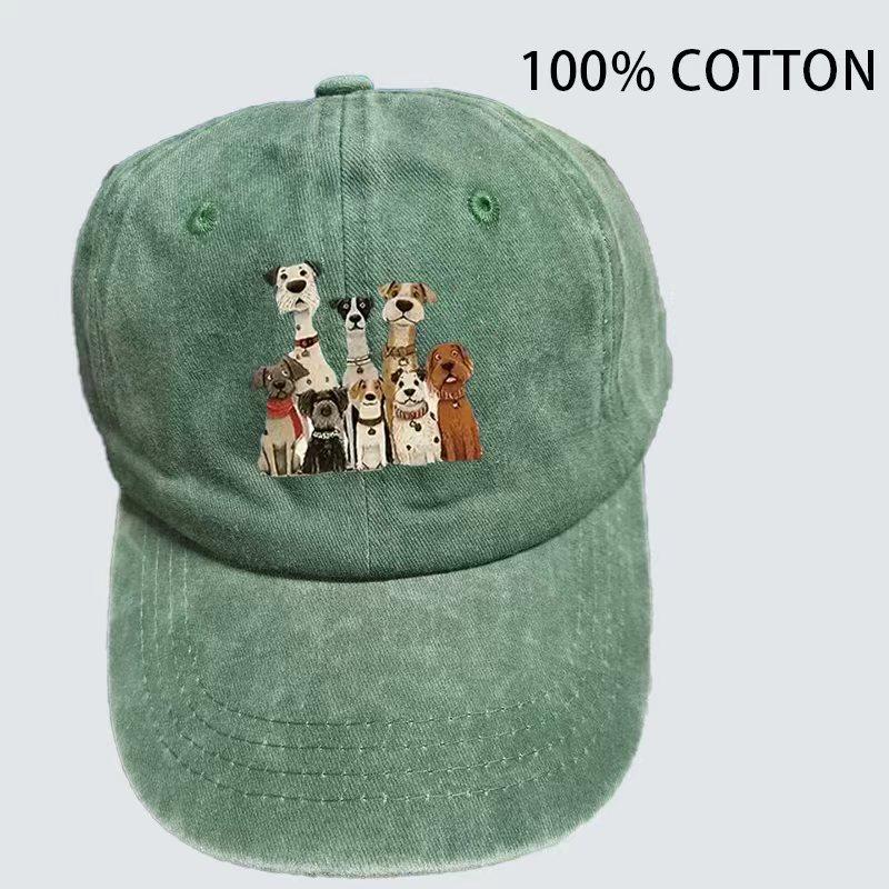 A set of dog-themed water-washed printed baseball caps, suitable for both Unisex and Women.