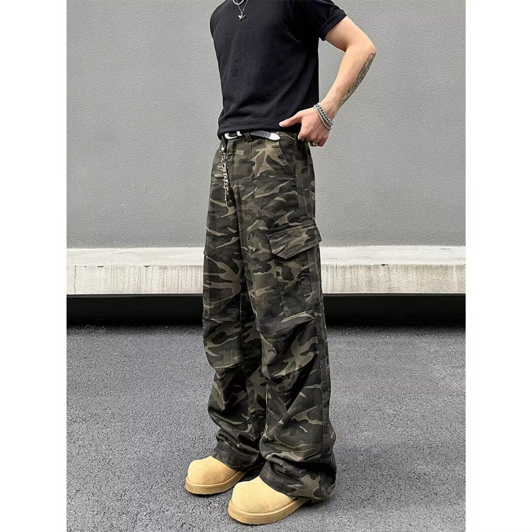 

Осінь і зима Нові випрані світлі джинси American High Street для чоловіків і жінок прямого крою, злегка розкльошені вільні широкі штани 3XL