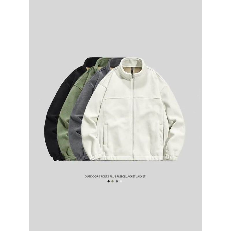 Zipper Sweatshirt Men's Cardigan 2024 New Winter Stand-Up Collar Sports Fleece Jacket Men's Fleece-Lined Thickened Men's Jacket