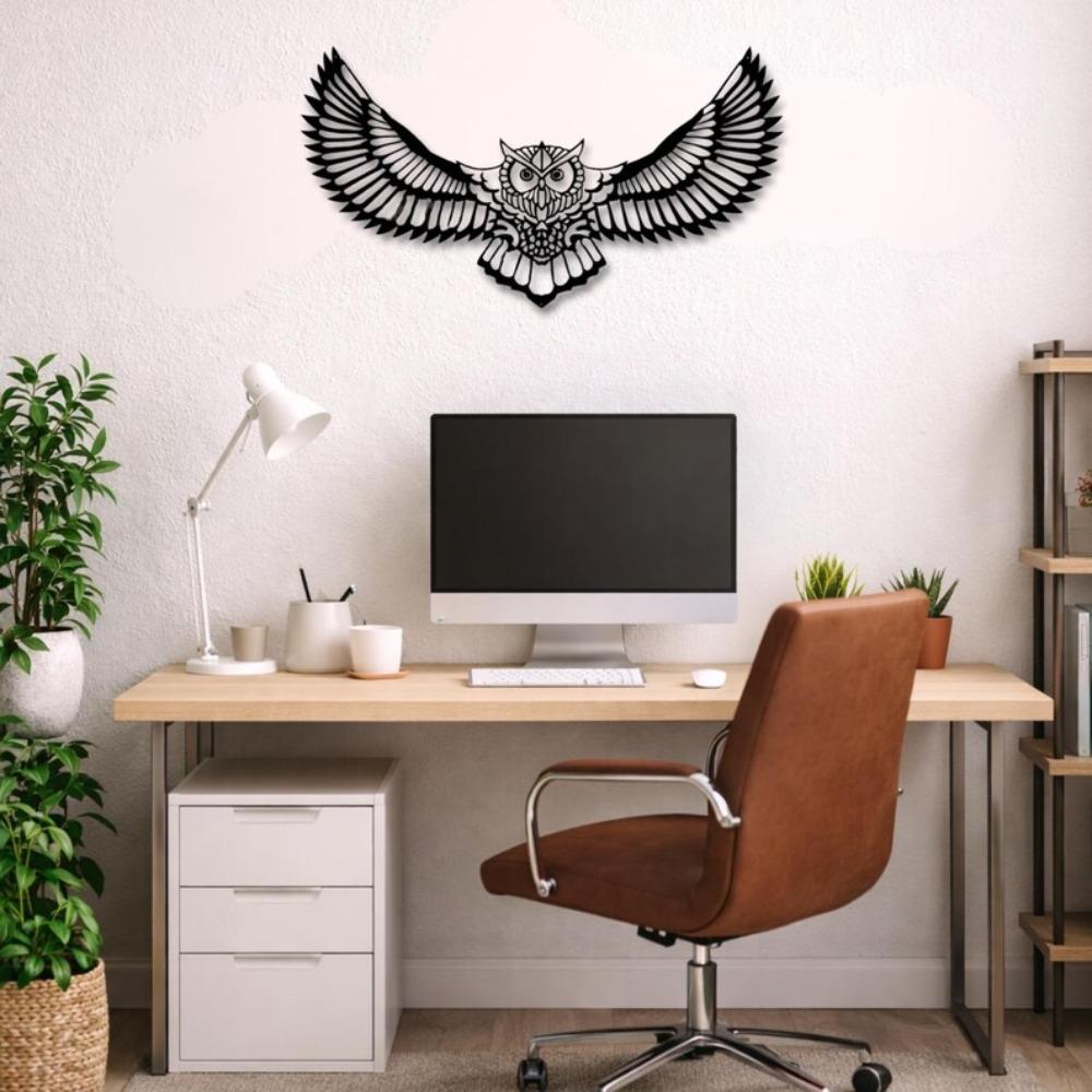 Modern Geometric Owl Metal Wall Art, Minimalist Home Decor, Handmade Iron Sculpture for Living Room