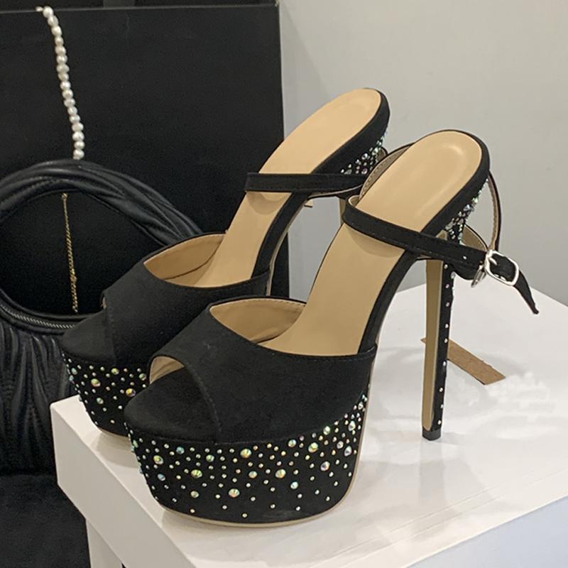 

Модная обувь Liyke Летняя мода Хрустальные стразы Сандалии на платформе Женские с открытым носком Подиум Супер высокий каблук Банкет Вечеринка Выпускной Обувь Размер 42 35 чёрный