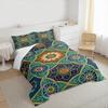 3 Piece Bedding Set Moroccan Tile Pattern Blue Green Gold Ornate Print Duvet Cover for Adult Room Decor