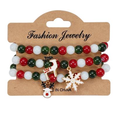 Festliches mehrlagiges elastisches Armband mit Schneemann-, Schneeflocken-, Baum-, Weihnachtsmann- und Rentier-Anhängern