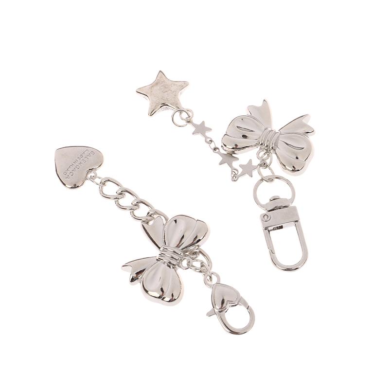 Y2K Legierung Silber Liebesherz Stern Schleife Schlüsselanhänger für Frauen Mädchen Anhänger Auto Kopfhörertasche Taschenanhänger Zubehör