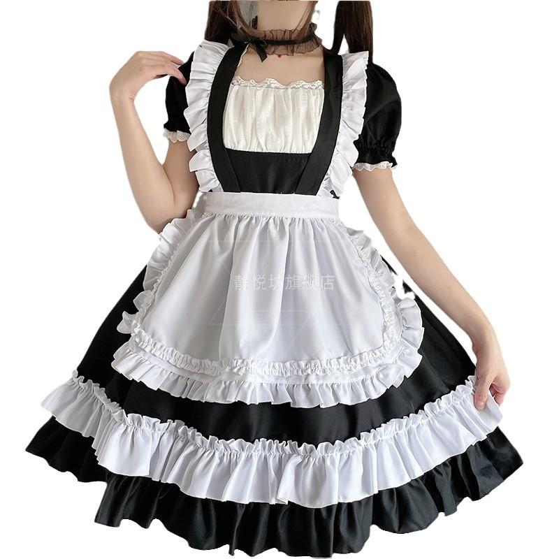 Japanese black and white maid outfit, women's clothing, cat costume, girl's maid outfit, plus size cos Cute lolita Dress