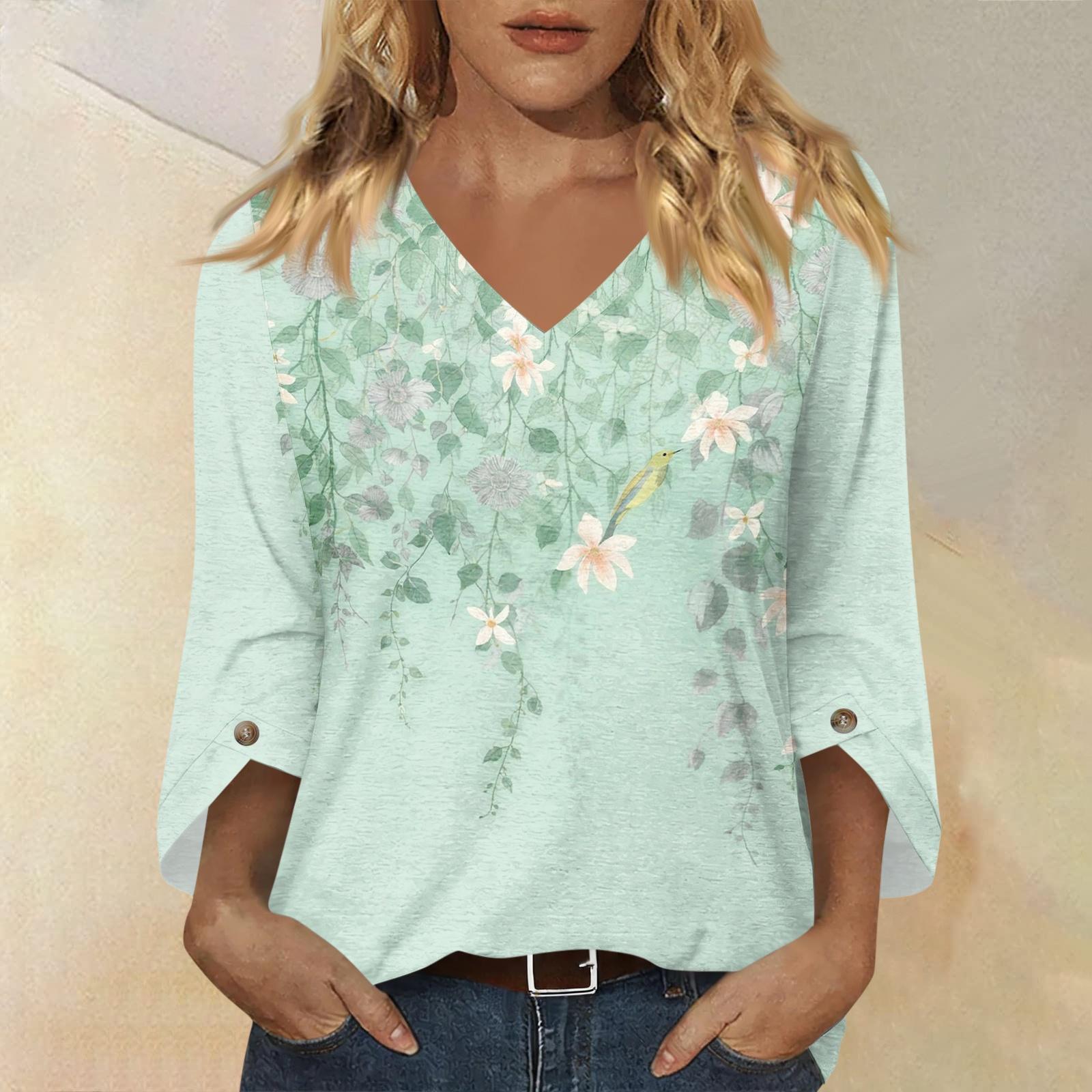 

Long Sleeve Shirts for Women V Neck Floral Print Womens Long Sleeve Tops Casual Loose Fit Long Sleeve Tops for Women S
