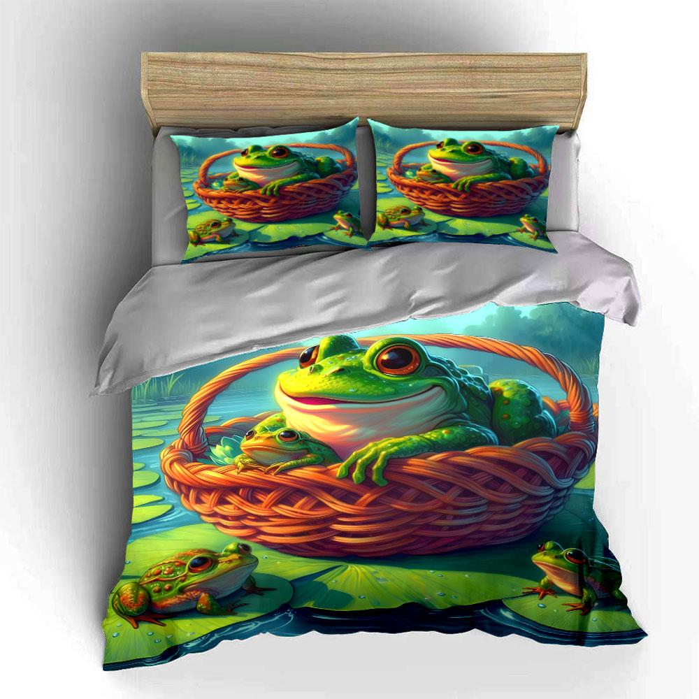 Whimsical Frogs' Basket Bliss Bedding Sets Duvet Covers Pillowcases(1* Duvet Cover 2* Pillowcases Without Duvet Insert)