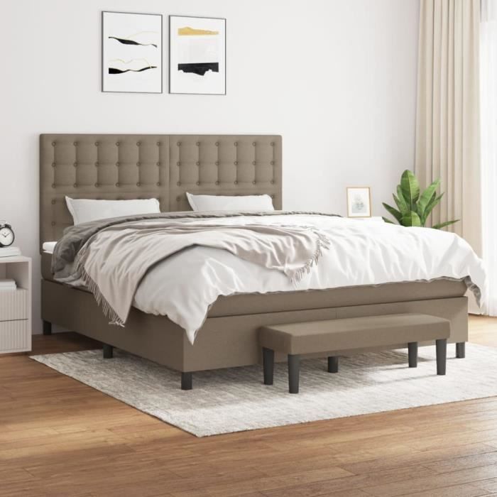 3136929 vidaXL Lit à sommier tapissier avec matelas Taupe 160x200 cm Tissu