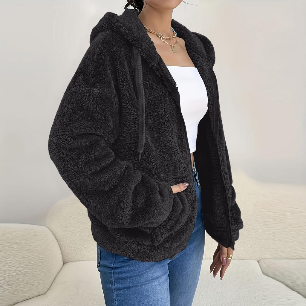 Cárdigan con Cremallera y Capucha de Color para Mujer con Bolsillos Abrigo Holgado