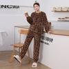 Leopard Print Women's Cozy Coral Fleece Pajama Set - Plus Velvet, Skin-Friendly, Autumn/Winter