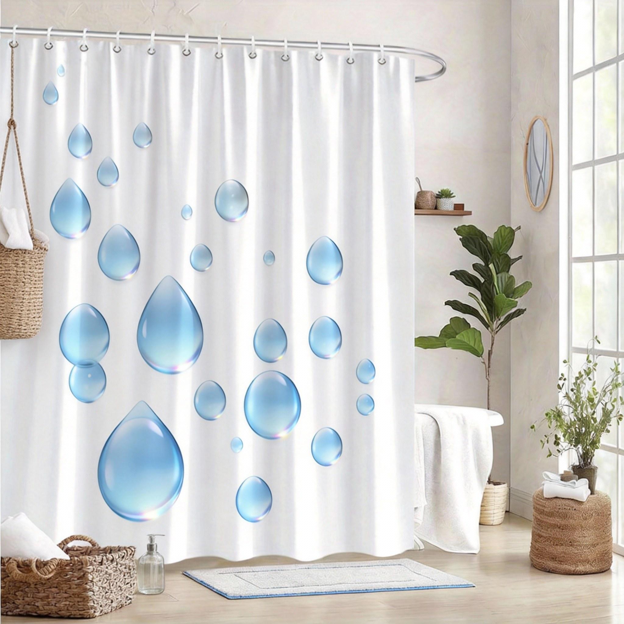 

Minimalist Bubble Shower Curtain 180X180Cm – Blue Translucent Spheres On White, Fresh Clean Bathroom Decor, 12 Hooks W60H190(CM)-1 Pcs