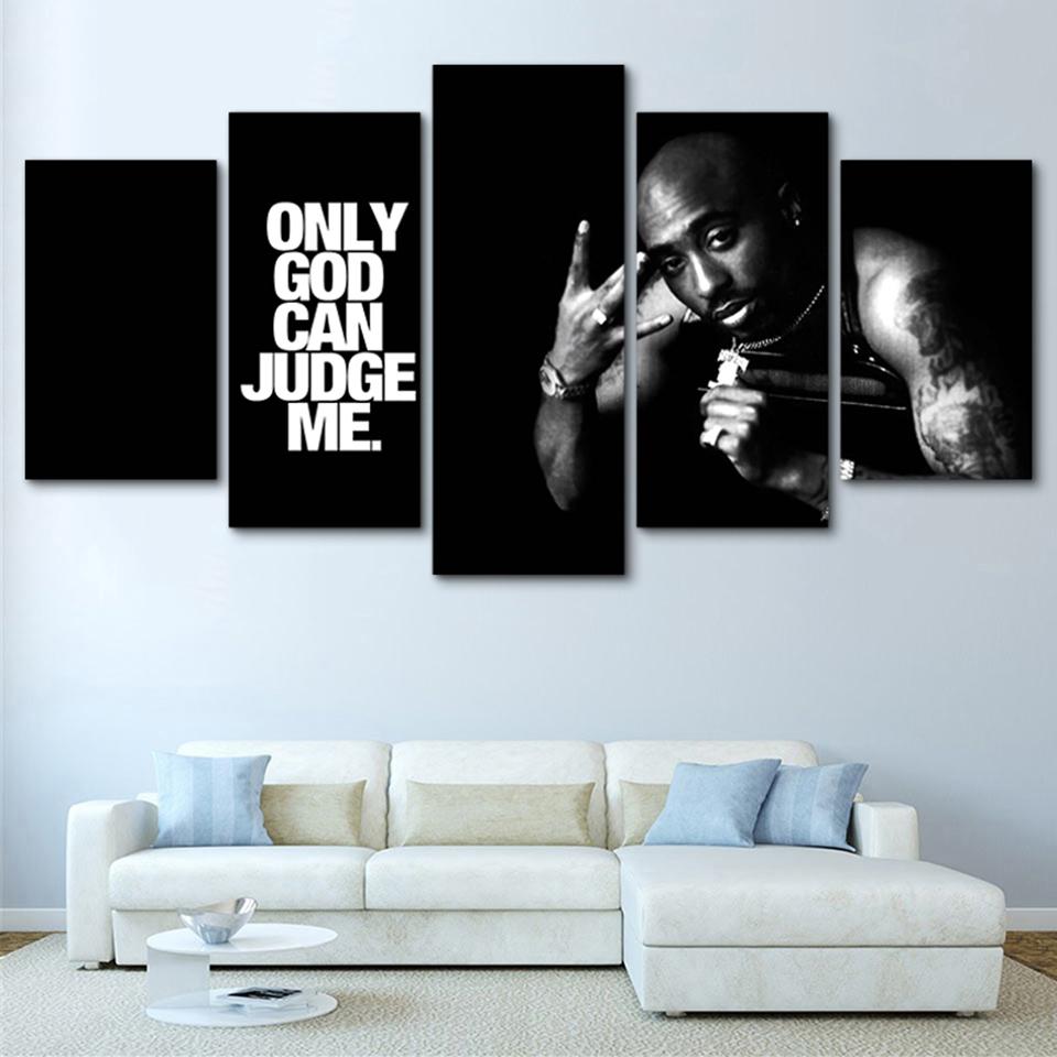 Pôsteres de 5 Painéis Tupac Amaru Shakur Rapper 2Pac Obras de Arte de Parede Tela Pinturas a Óleo Impressas em HD Decoração de Casa Imagens Modulares Modernas