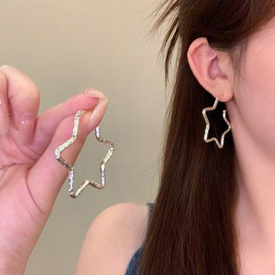 Star Hoop Earrings Silver Hollow Dangles Light Luxury Temperament Jewelry for Women PD2740