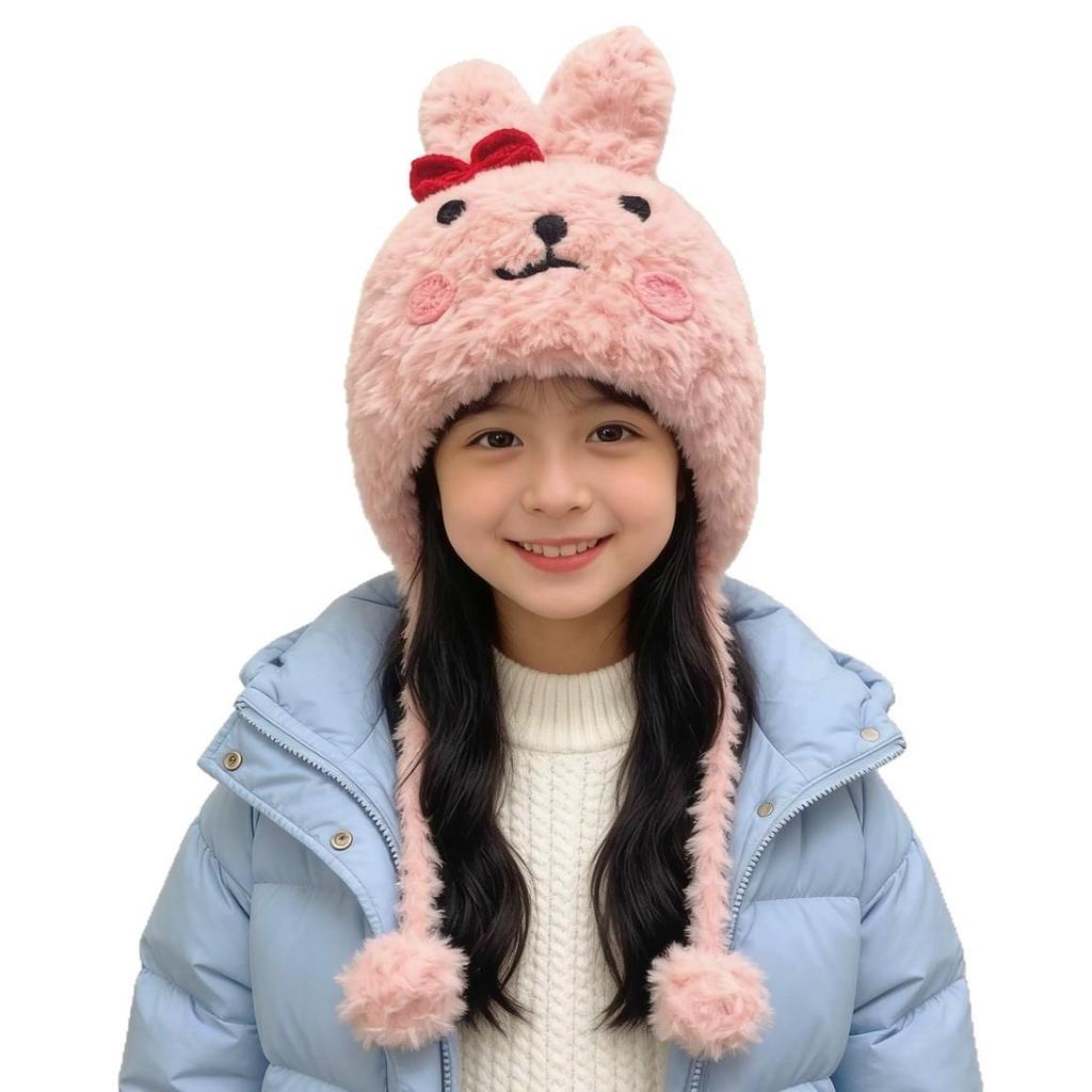 Sweet Rabbit Plush Earmuff Hat for Kids - Cute Pull-On Design, Perfect for Autumn/Winter Warmth, Ideal for Boys and Girls