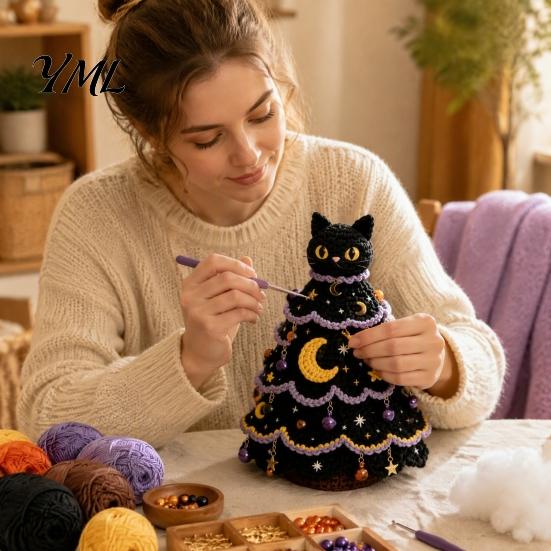 DIY Yarn Craft for Halloween Fun Tree Crochet Pack, Kit with Hooks And Step Project by Guide, Creative Handmade Knitting Supplies Festive Home Desktop