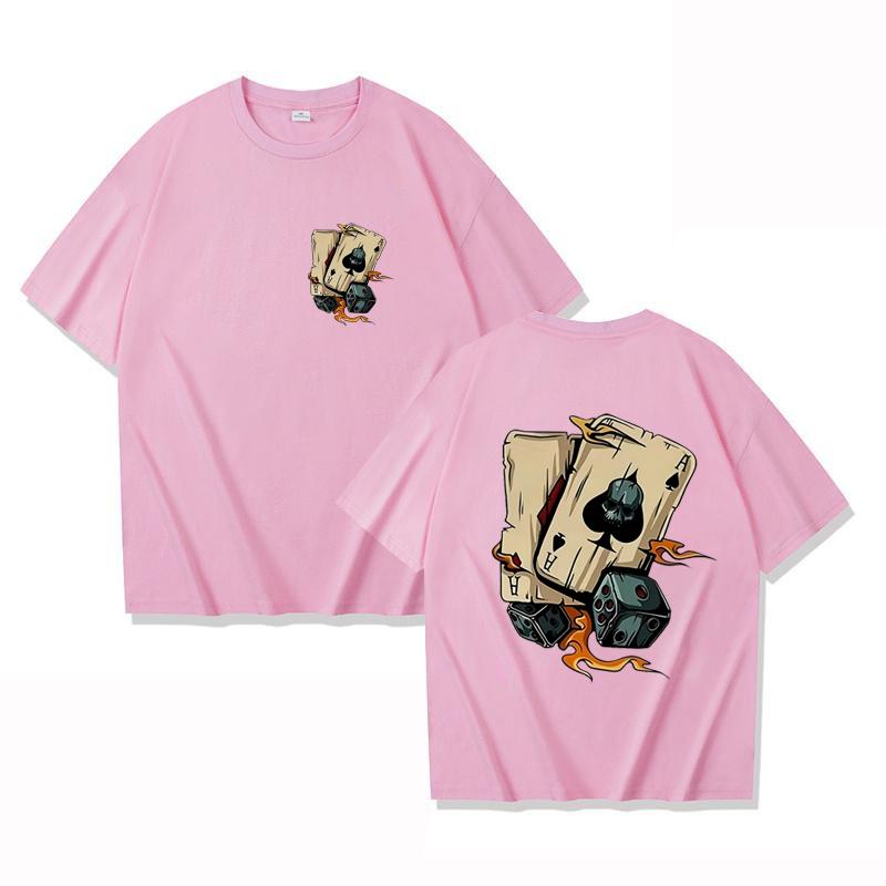 Herren Sommer Modisch Lässig Locker Kreatives Poker und Würfel Gedrucktes Sport Rundhals Kurzarm T-Shirt