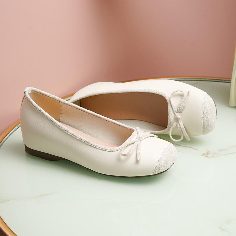 

5 см небольшое увеличение внутренней высоты туфли на толстом каблуке из мягкой кожи балетки на высоком каблуке с открытым верхом одинарные туфли женская обувь бабушка 33 абрикосовый