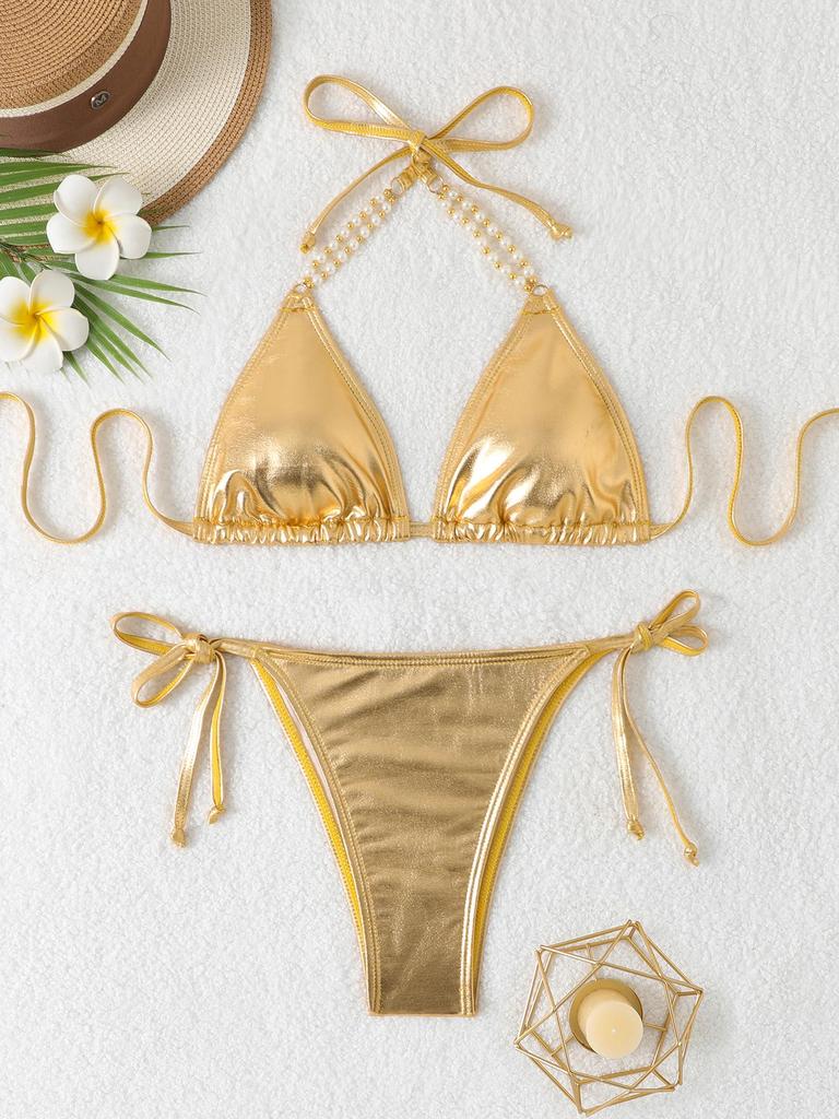 Women's Reflective Gold Silver Hot Stamping One-Piece Swimsuit
