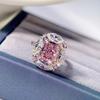 Korean Style Minimalist Pink Zircon Square Adjustable Ring for Women