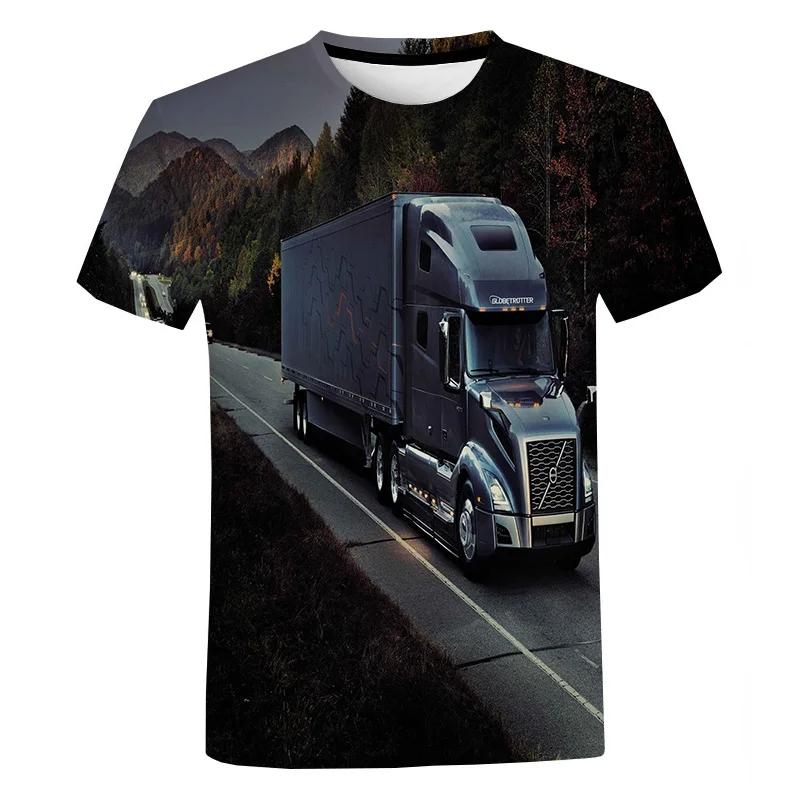 

Модные и интересные рисунки грузовиков для мужских футболок с цифровой печатью, повседневный топ с круглым вырезом и короткими рукавами 5XL