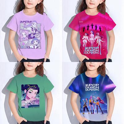 Summer Huntrix Girl Kpop T Shirts Kids Demon Hunters T-shirt Zoey Rumi Mira Boys Girls Short Sleeve Tops Loose O-neck Child Clothes