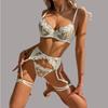 Fairy Sexy Lingerie Sets Embroidery Floral Lace Bra Panties Sets With Garter Romantic Underwear Set Transparent Erotic Costumes
