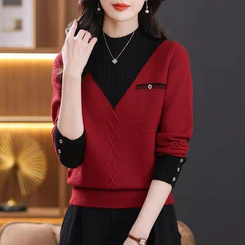 

Женский пуловер Ankora красного цвета, осенне-зимний, для ношения под одеждой, вязаный свитер, модный, повседневный, омолаживающий, верхняя одежда 3XL