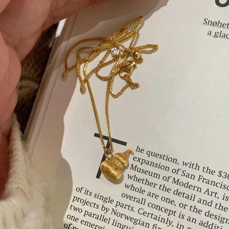 New in brushed pumpkin gourd necklace Light luxury Zircon inlaid exquisite Chinese style unique exquisite collar chain Zircon