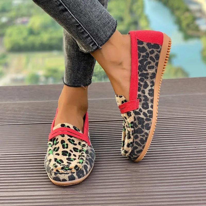 Fashion Women's Shoes 2024 Hot Sale Slip on Women's Flats Fashion Leopard Print Casual Flat Shoes New Plus Size Light Flat Low Heels